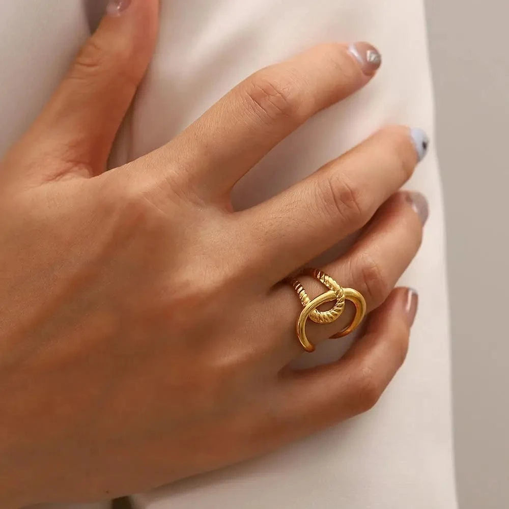 Resizable / R2030 R2030 Waterproof 18k Gold Plated Stainless Steel Jewelry Adjustable Twist Charm Opening Rings for Women