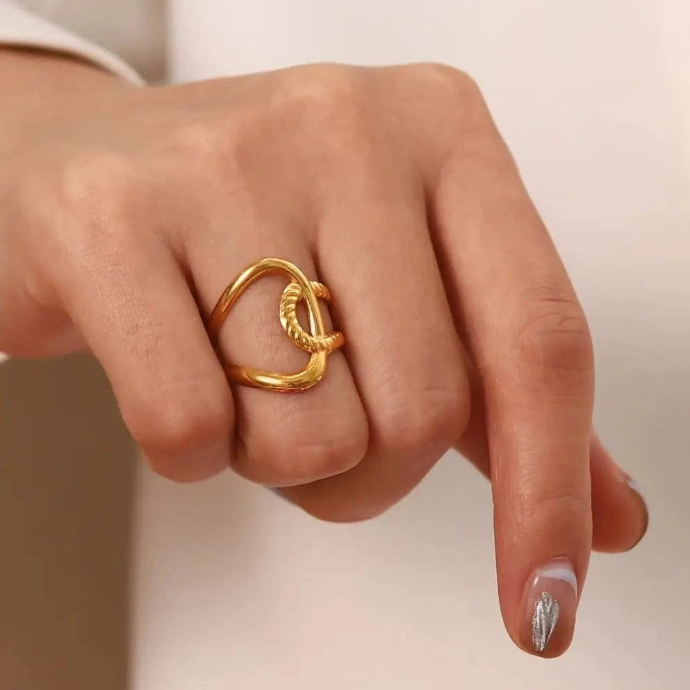 Resizable / R2030 R2030 Waterproof 18k Gold Plated Stainless Steel Jewelry Adjustable Twist Charm Opening Rings for Women