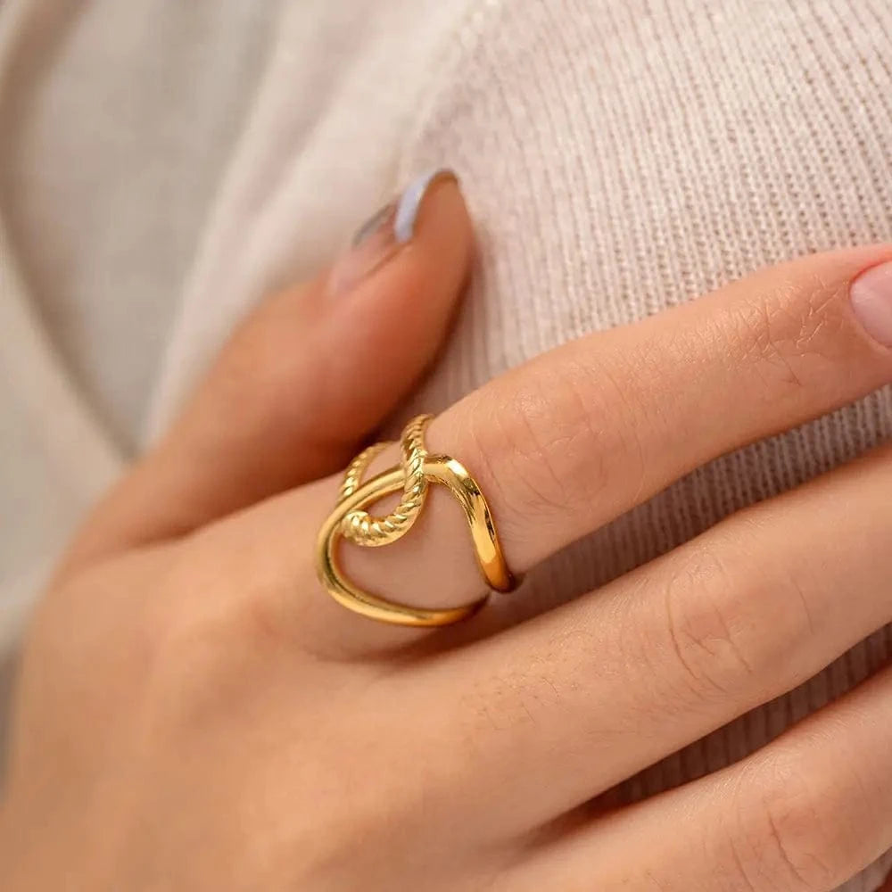 Resizable / R2030 R2030 Waterproof 18k Gold Plated Stainless Steel Jewelry Adjustable Twist Charm Opening Rings for Women