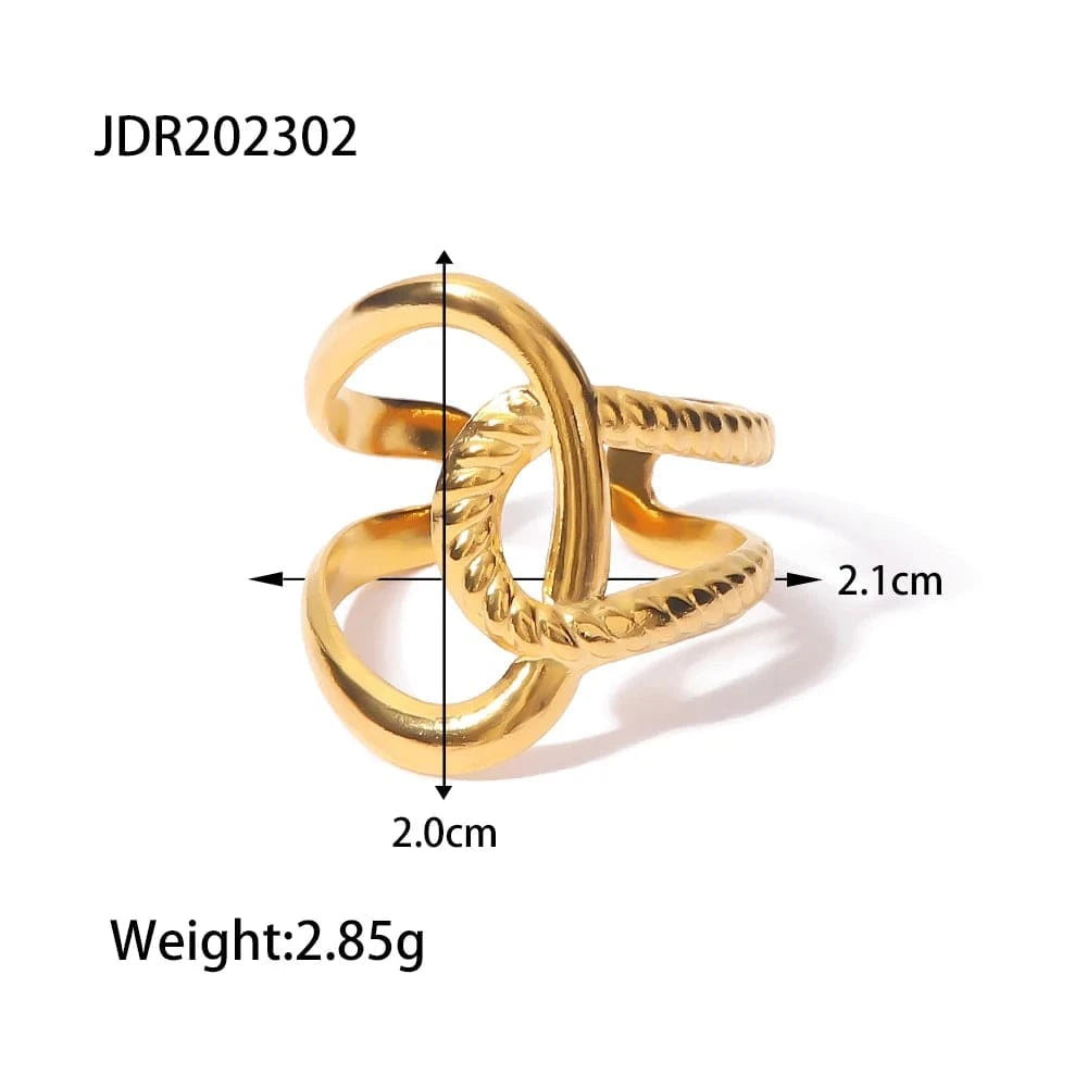 Resizable / R2030 R2030 Waterproof 18k Gold Plated Stainless Steel Jewelry Adjustable Twist Charm Opening Rings for Women