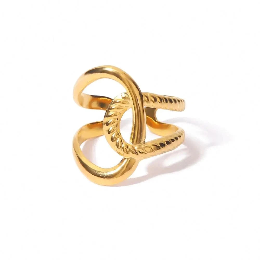 Resizable / R2030 R2030 Waterproof 18k Gold Plated Stainless Steel Jewelry Adjustable Twist Charm Opening Rings for Women