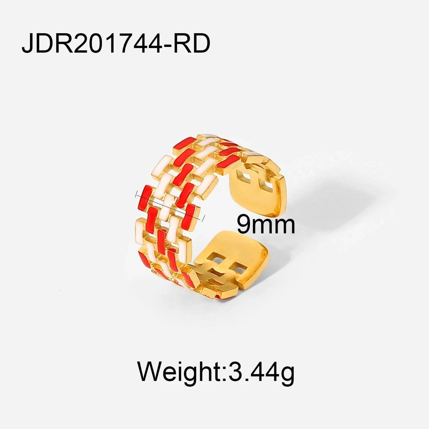Resizable / R2079-1 R2079 Wide Band Stainless Steel 18k Gold Open Spaced Oil Drop Woven Zip Chain Enamel Rings
