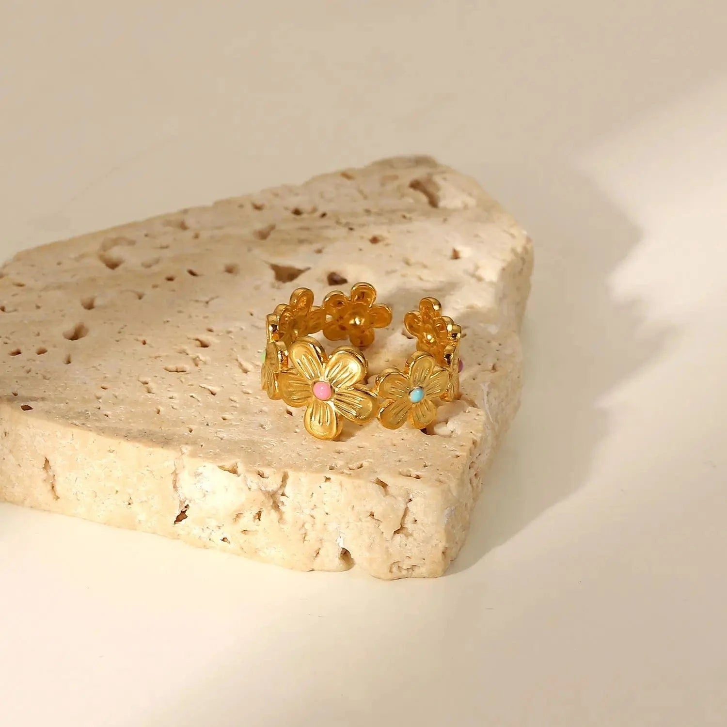 Resizable / R2099 R2099 Stainless Steel 18k Gold Plated Oil Driping Enamel Jewelry Colorful Flower Finger Rings