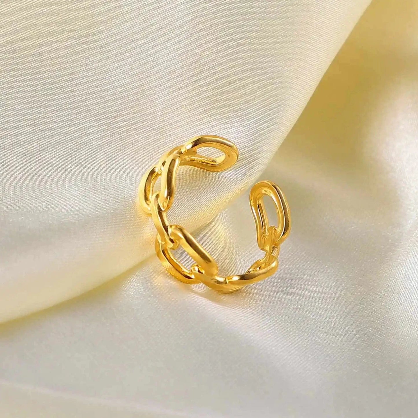 Resizable / R2107 R2107 Square buckled Chain Open Rings Stainless Steel Jewelry Simple Chain Rings For Women Party Gift