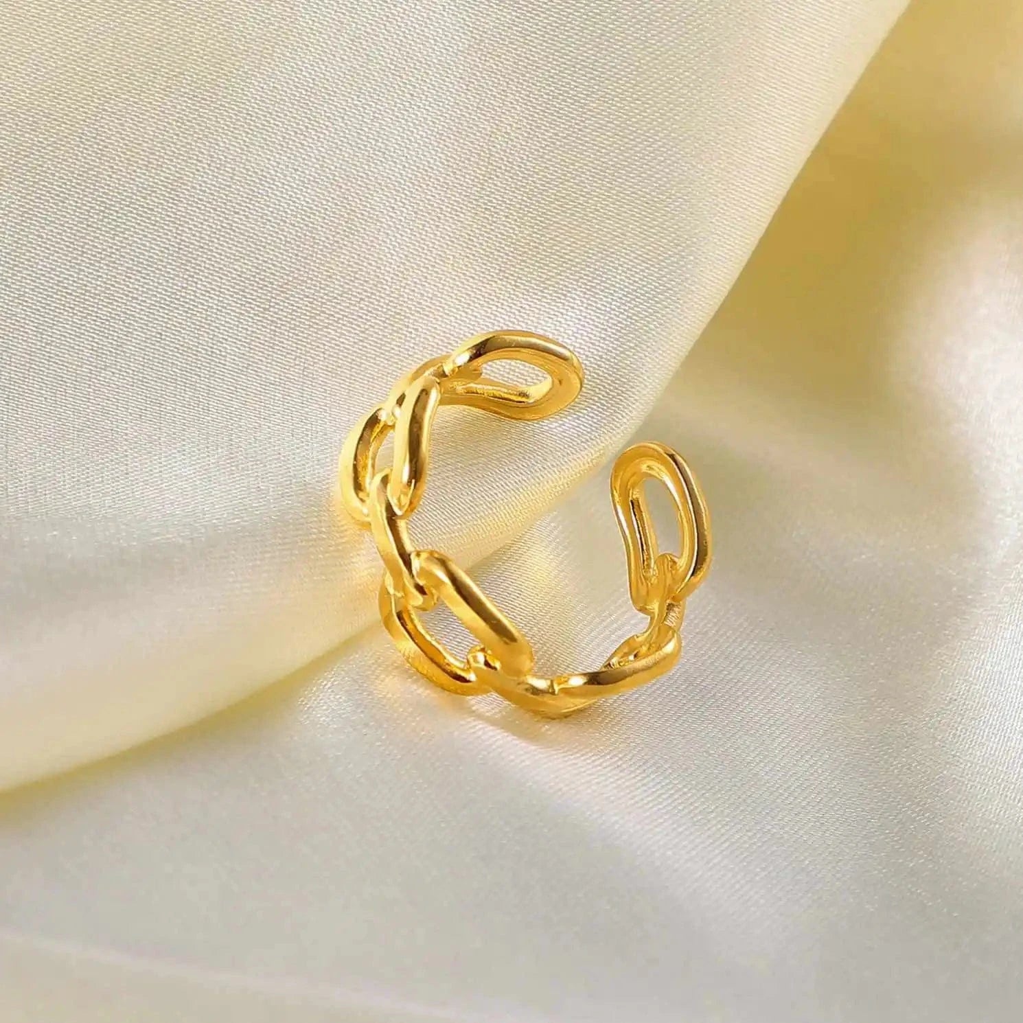 Resizable / R2107 R2107 Square buckled Chain Open Rings Stainless Steel Jewelry Simple Chain Rings For Women Party Gift