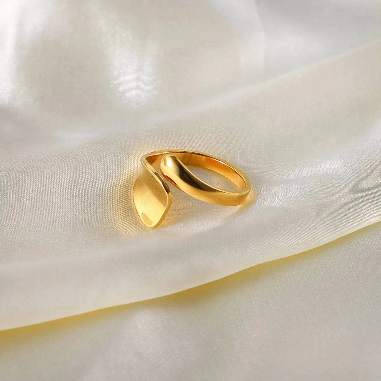 Resizable / R2108 R2108 Simple Stainless Steel 18K Gold Plated Adjustable Rings Finger Jewelry Irregular Geometric Chunky Rings For Women