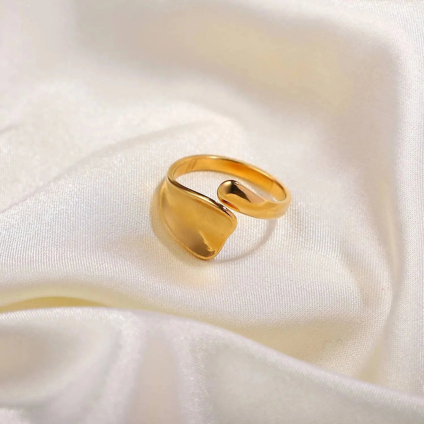 Resizable / R2108 R2108 Simple Stainless Steel 18K Gold Plated Adjustable Rings Finger Jewelry Irregular Geometric Chunky Rings For Women