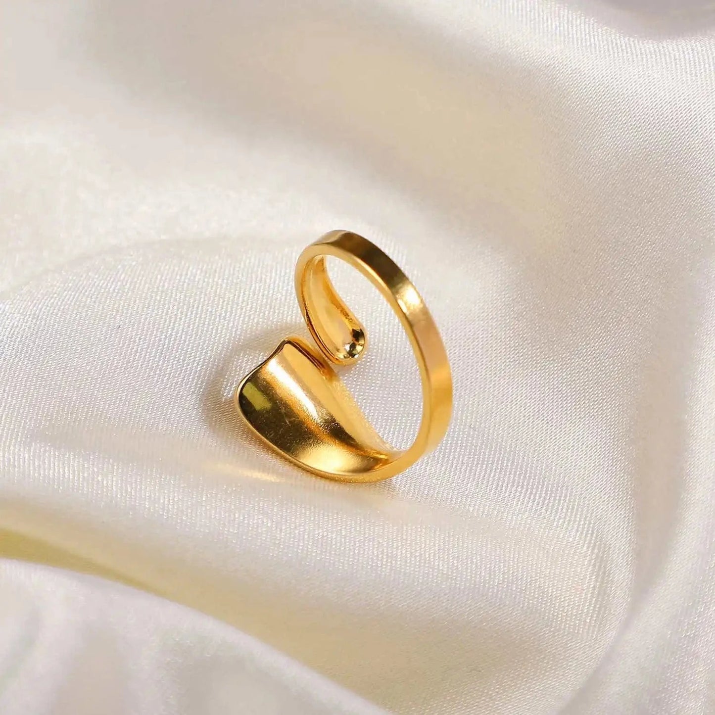 Resizable / R2108 R2108 Simple Stainless Steel 18K Gold Plated Adjustable Rings Finger Jewelry Irregular Geometric Chunky Rings For Women