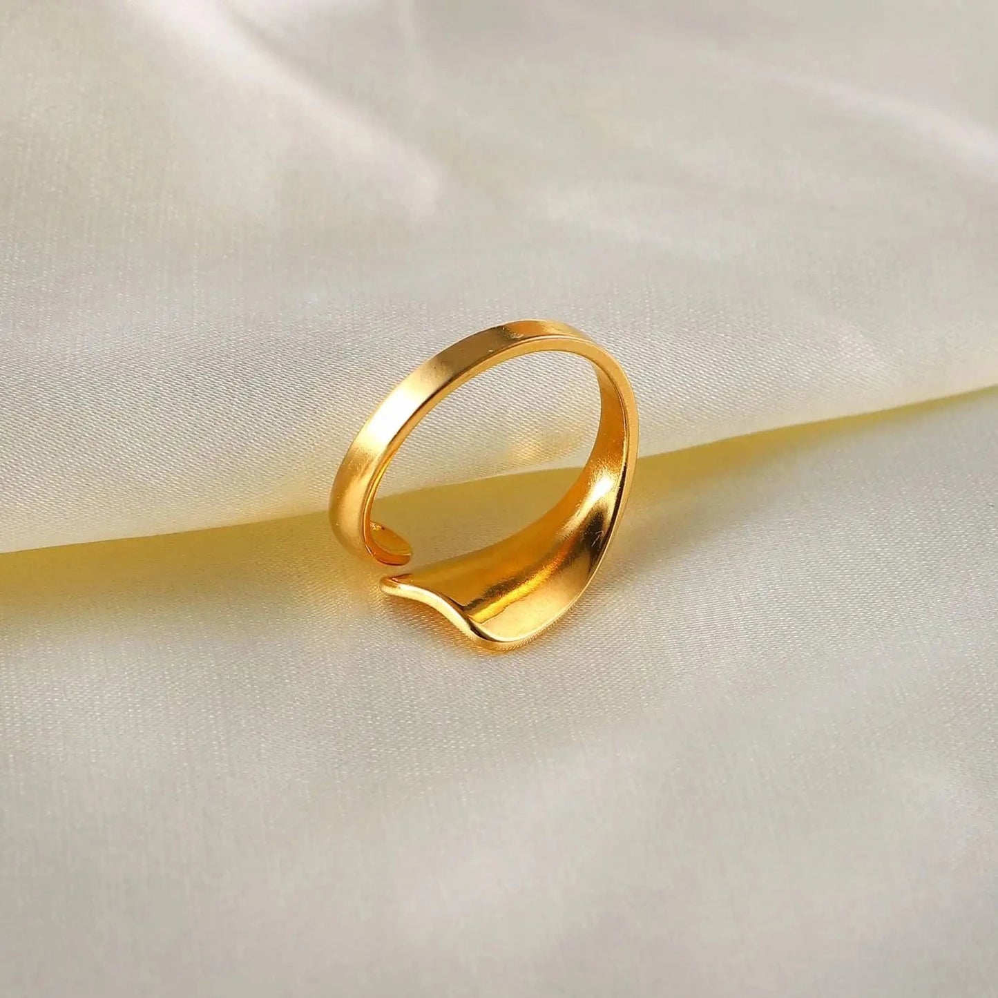 Resizable / R2108 R2108 Simple Stainless Steel 18K Gold Plated Adjustable Rings Finger Jewelry Irregular Geometric Chunky Rings For Women