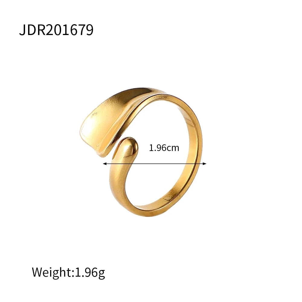 Resizable / R2108 R2108 Simple Stainless Steel 18K Gold Plated Adjustable Rings Finger Jewelry Irregular Geometric Chunky Rings For Women