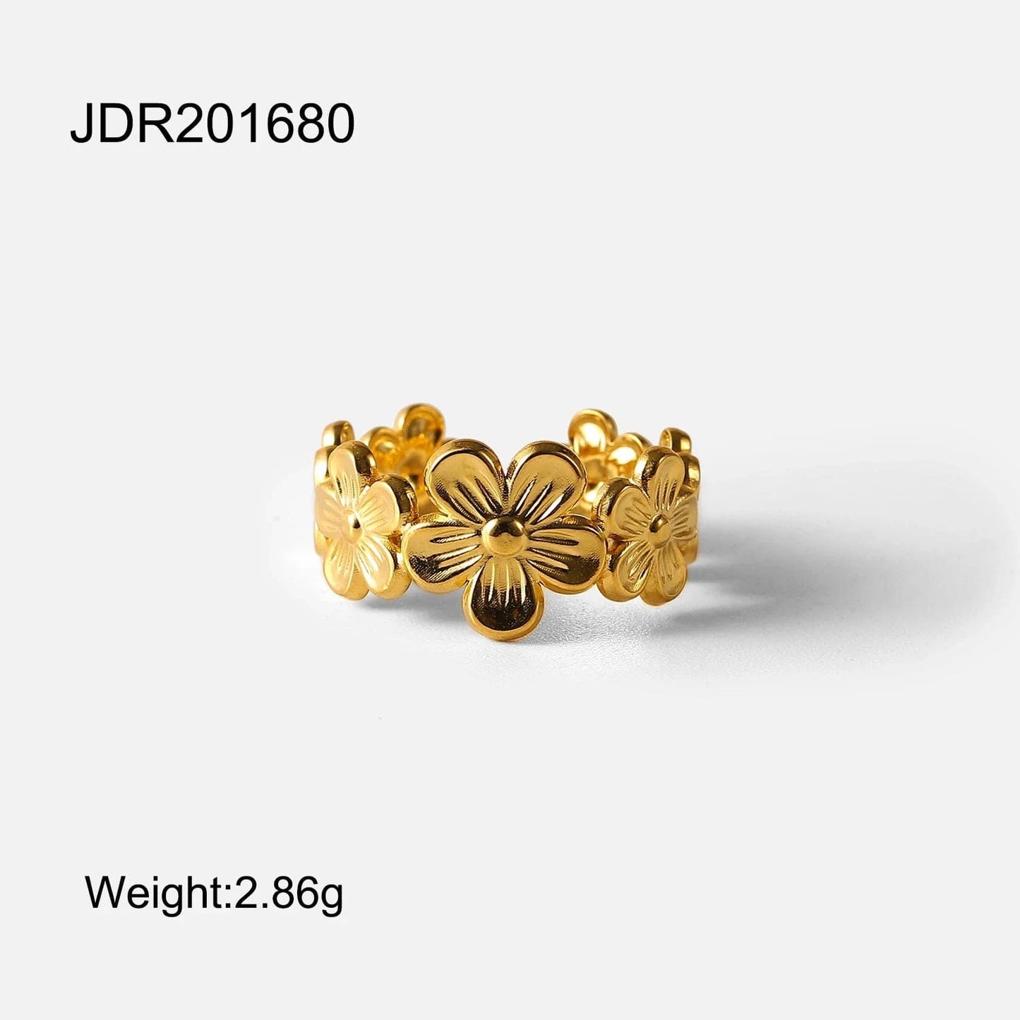 Resizable / R2116 R2116 Tarnish Free 18k Gold PVD Plated Waterproof Finger Jewelry Waterproof Stainless Steel Flower Adjustable Opening Rings