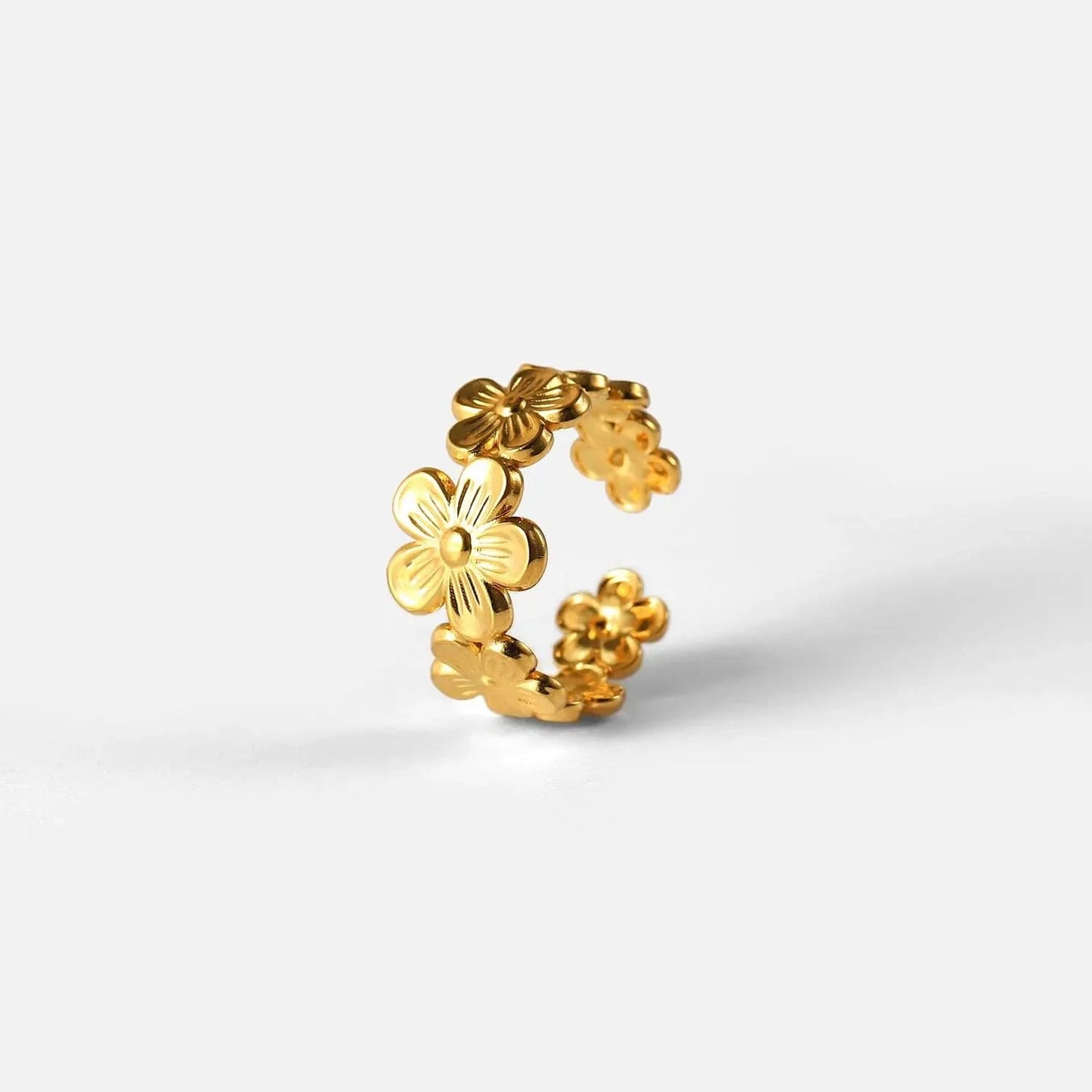 Resizable / R2116 R2116 Tarnish Free 18k Gold PVD Plated Waterproof Finger Jewelry Waterproof Stainless Steel Flower Adjustable Opening Rings