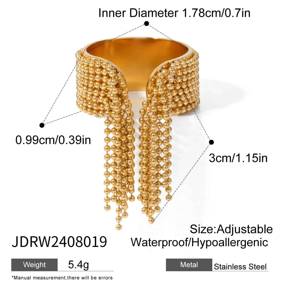 Resizable / R2432 / R2432 R2432 Multi-Layer Beaded Tassel Open Ring 18k Stainless Steel Eight-Layer Adjustable Design Rings