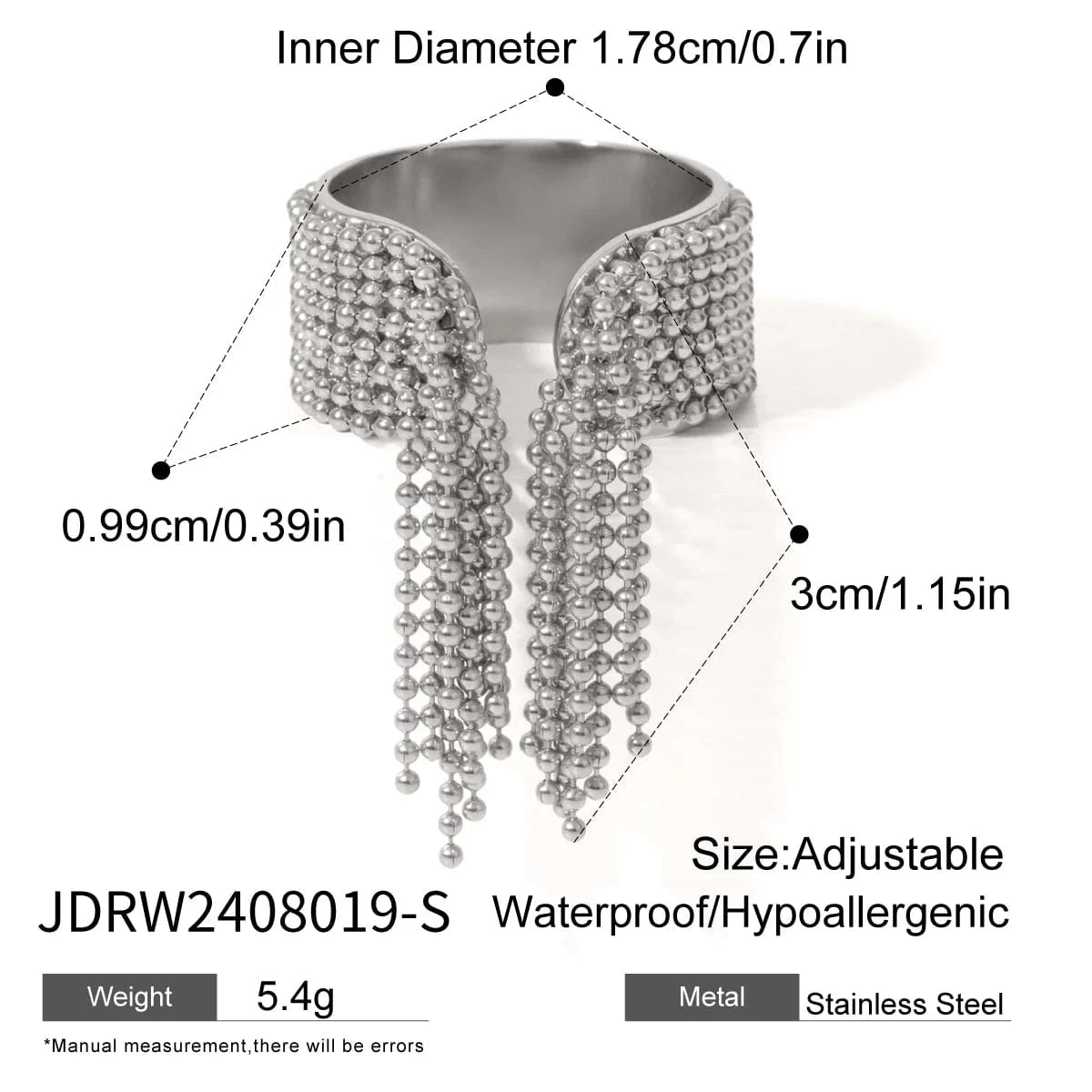 Resizable / R2432 / R2432S R2432 Multi-Layer Beaded Tassel Open Ring 18k Stainless Steel Eight-Layer Adjustable Design Rings