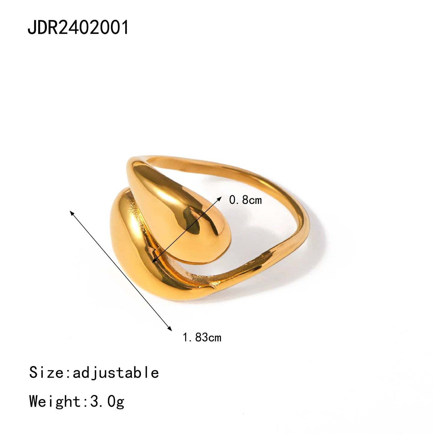 Resizable / R2674 R2674 Dainty Jewelry 18K Gold Plated Open Rings Gift Stainless Steel Waterdrop Cross Stacking Ring