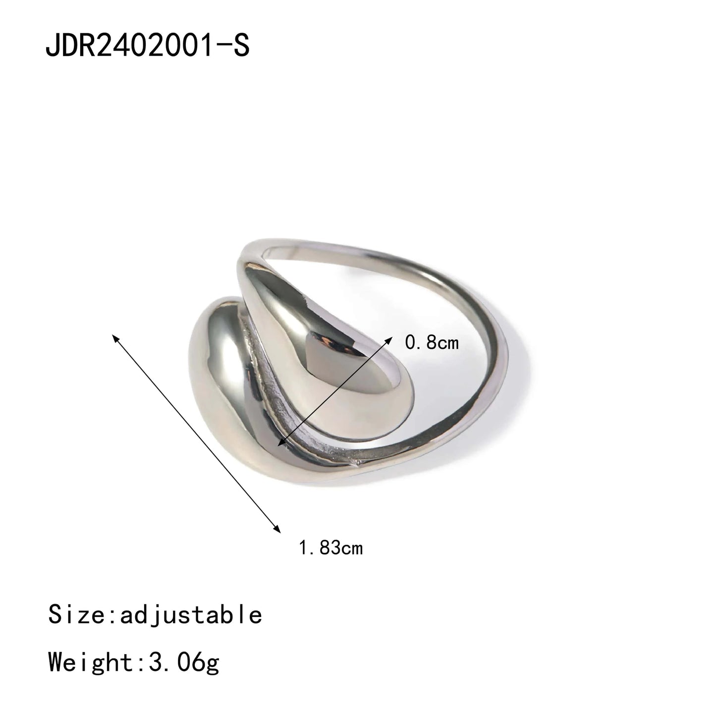 Resizable / R2674S R2674 Dainty Jewelry 18K Gold Plated Open Rings Gift Stainless Steel Waterdrop Cross Stacking Ring