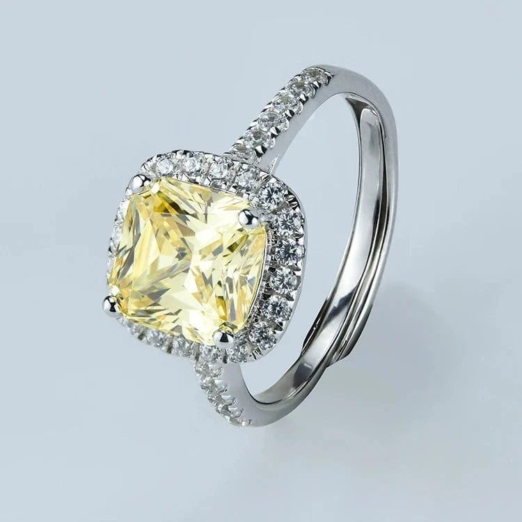 Resizable / Romantic / resizable ring Cushion shape yellow moissanite gemstone lady's resizable ring S925 fine jewelry