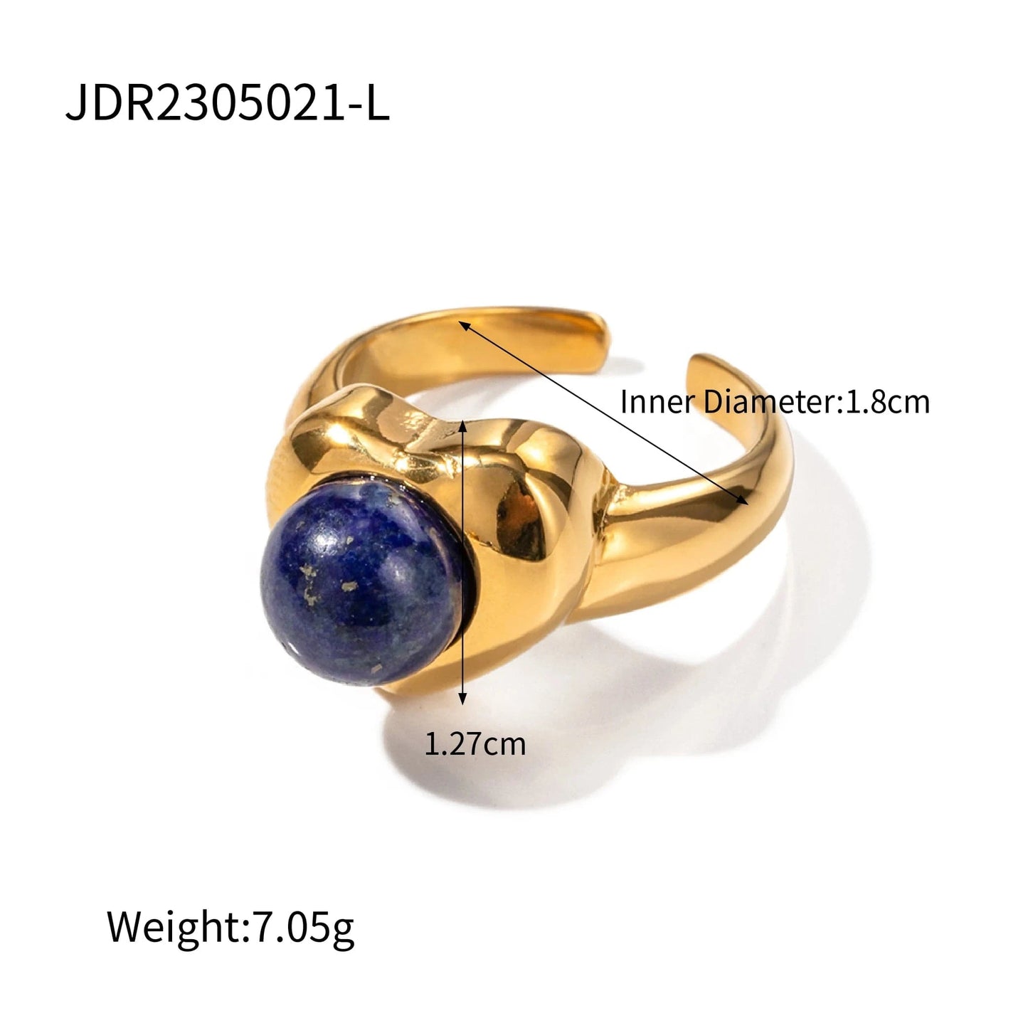 Resizable / Trendy / R1858-1 R1858 Arrival 18K Gold Plated Lapis Stone Love Rings Jewelry Stainless Steel Tiger Eye Stone Heart Open Ring