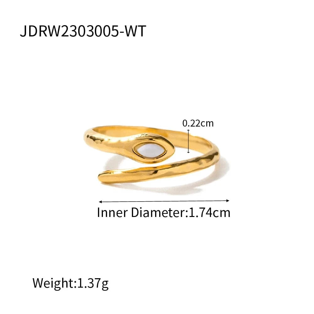 Resizable / Trendy / R1938-2 18K Gold Plated Stainless Steel  Jewelry Charm Green  Natrual Stone Snake Shaped Opening Rings