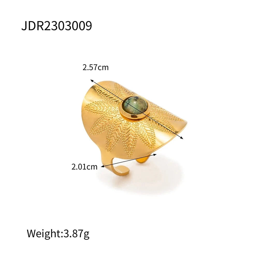 Resizable / TRENDY / R1981 R1981 18K Gold Plated stainless steel Vintage open Africa Turquoise stone Ring width Rings High-quality  for girls women