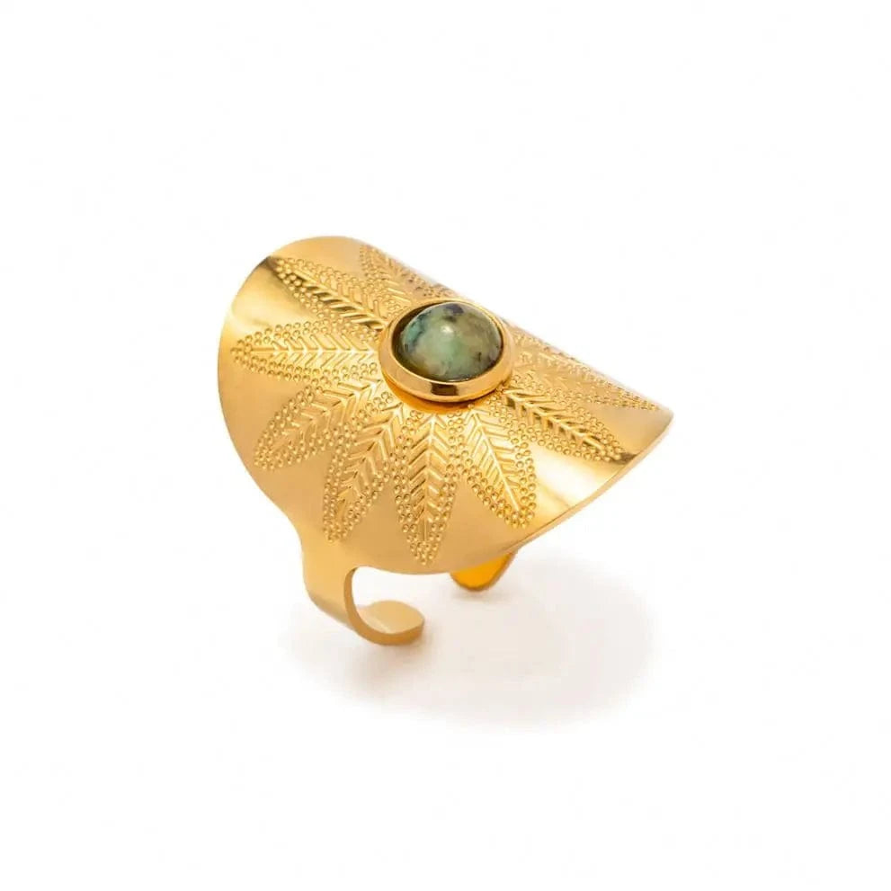 Resizable / TRENDY / R1981 R1981 18K Gold Plated stainless steel Vintage open Africa Turquoise stone Ring width Rings High-quality  for girls women