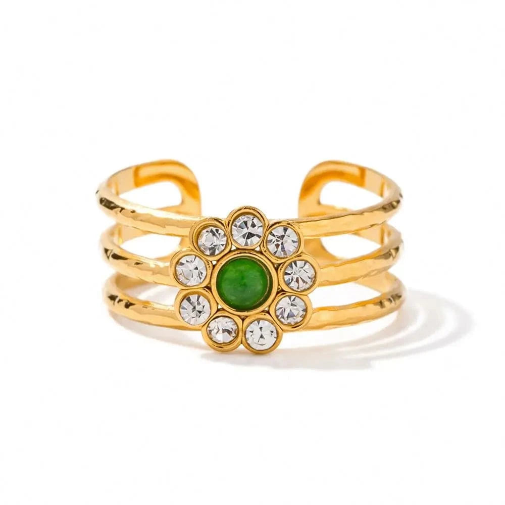 Resizable / Trendy / R1996 R1996 18K  Gold Stainless Steel Rings Fashion Jewelry Flower  Cubic Zircon Stone Open  Ring for Women Girls