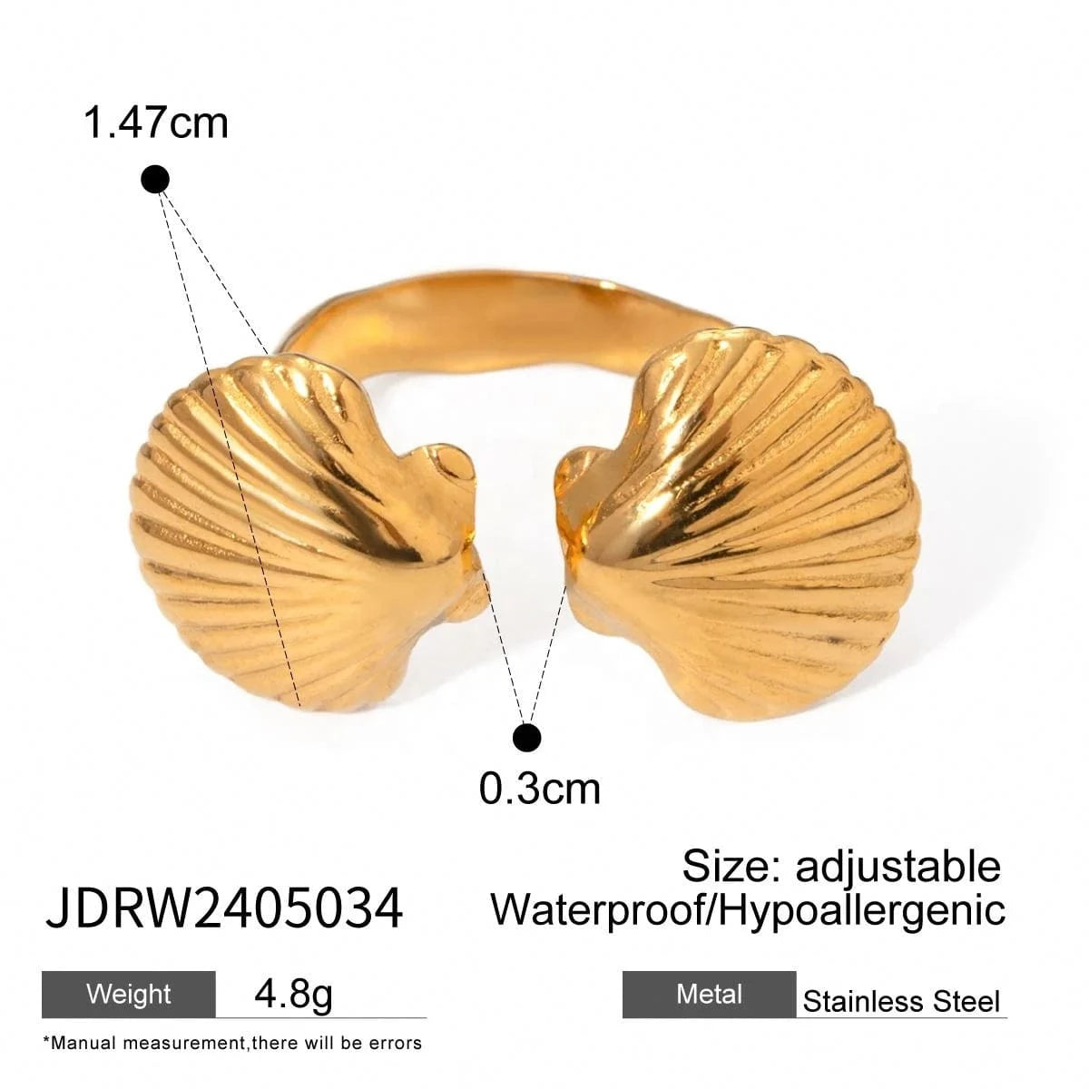 Resizable / Trendy / R2504 R2504 18k Gold Stainless Steel Shell Open Ring Adjustable Unique Design
