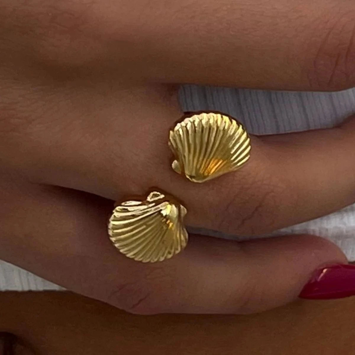 Resizable / Trendy / R2504 R2504 18k Gold Stainless Steel Shell Open Ring Adjustable Unique Design