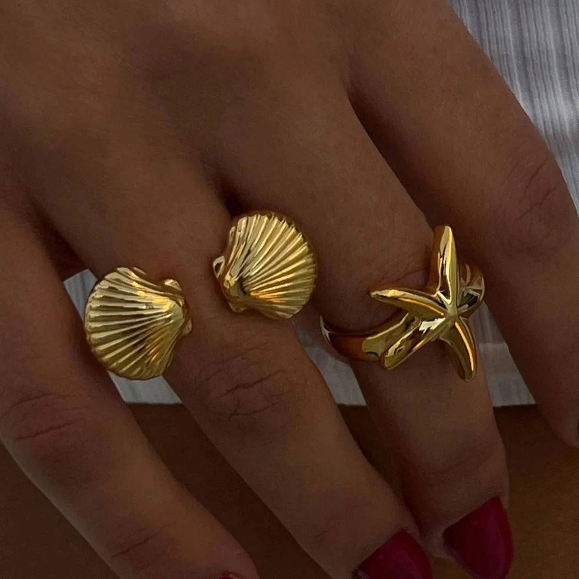 Resizable / Trendy / R2504 R2504 18k Gold Stainless Steel Shell Open Ring Adjustable Unique Design