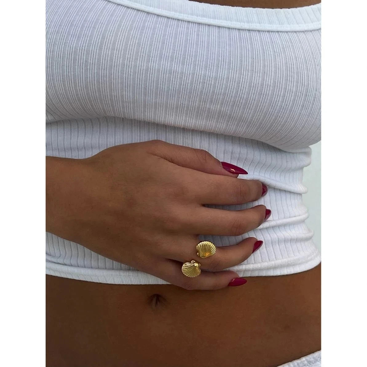 Resizable / Trendy / R2504 R2504 18k Gold Stainless Steel Shell Open Ring Adjustable Unique Design