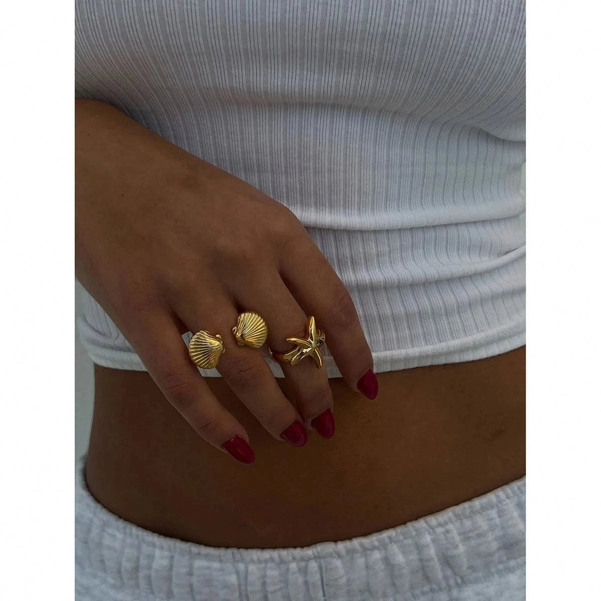 Resizable / Trendy / R2504 R2504 18k Gold Stainless Steel Shell Open Ring Adjustable Unique Design