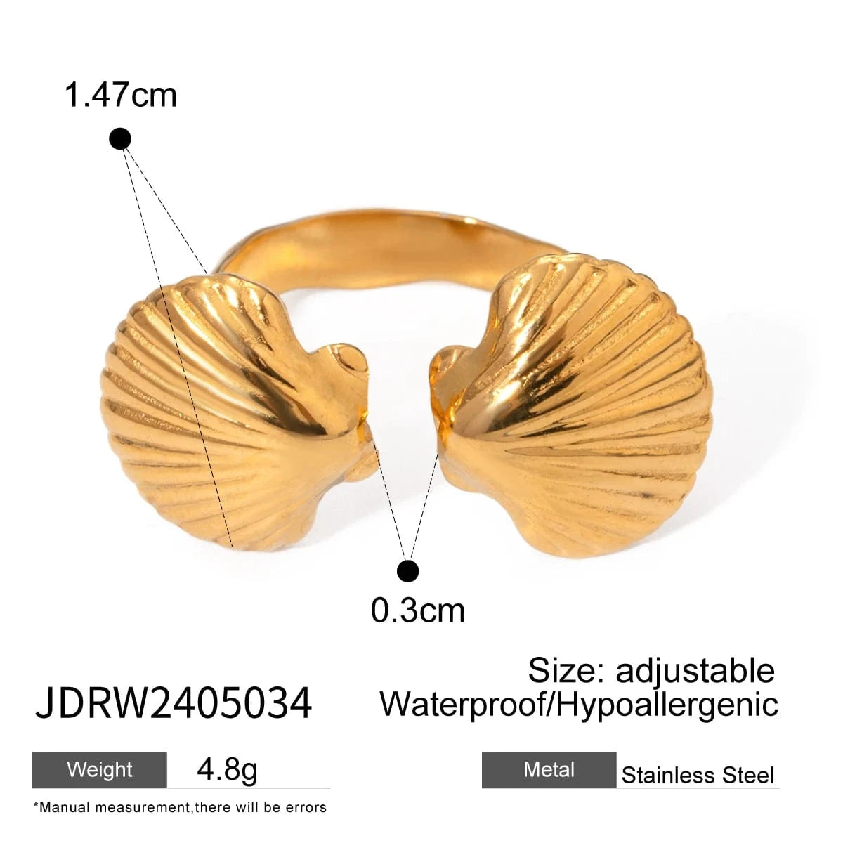 Resizable / Trendy / R2504 R2504 18k Gold Stainless Steel Shell Open Ring Adjustable Unique Design