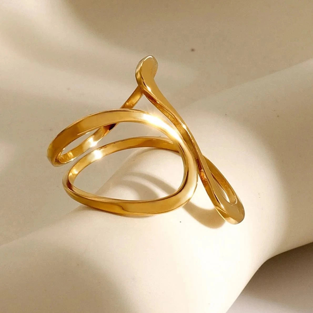 Resizable / Trendy / R2519 R2519 18k Gold Stainless Steel Polished Line Abstract Open Ring Modern Jewelry