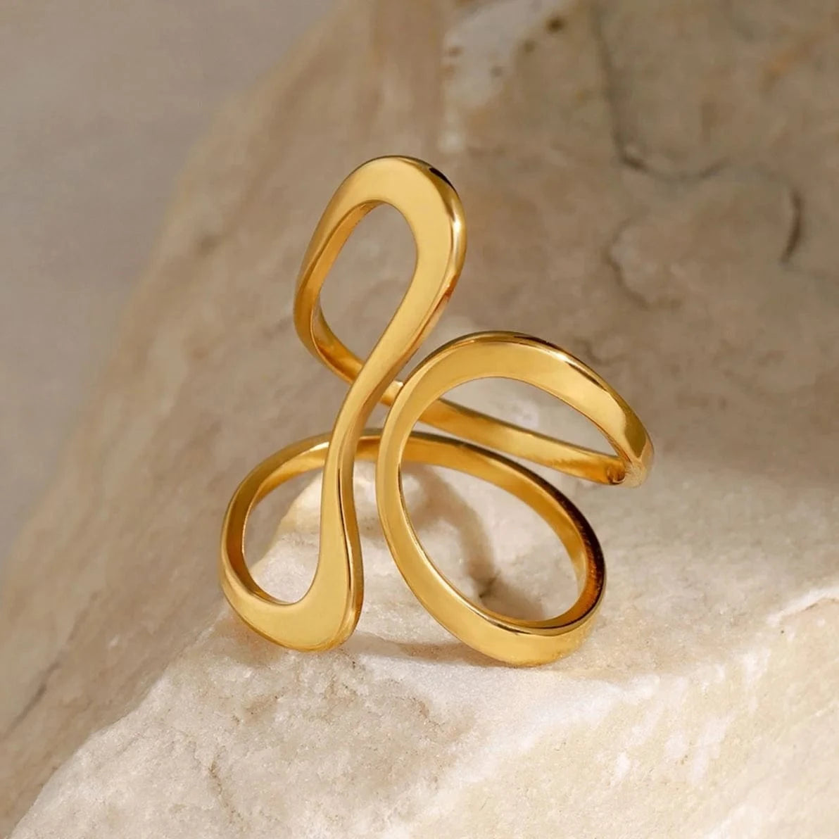 Resizable / Trendy / R2519 R2519 18k Gold Stainless Steel Polished Line Abstract Open Ring Modern Jewelry