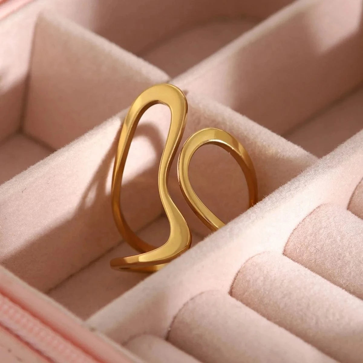 Resizable / Trendy / R2519 R2519 18k Gold Stainless Steel Polished Line Abstract Open Ring Modern Jewelry