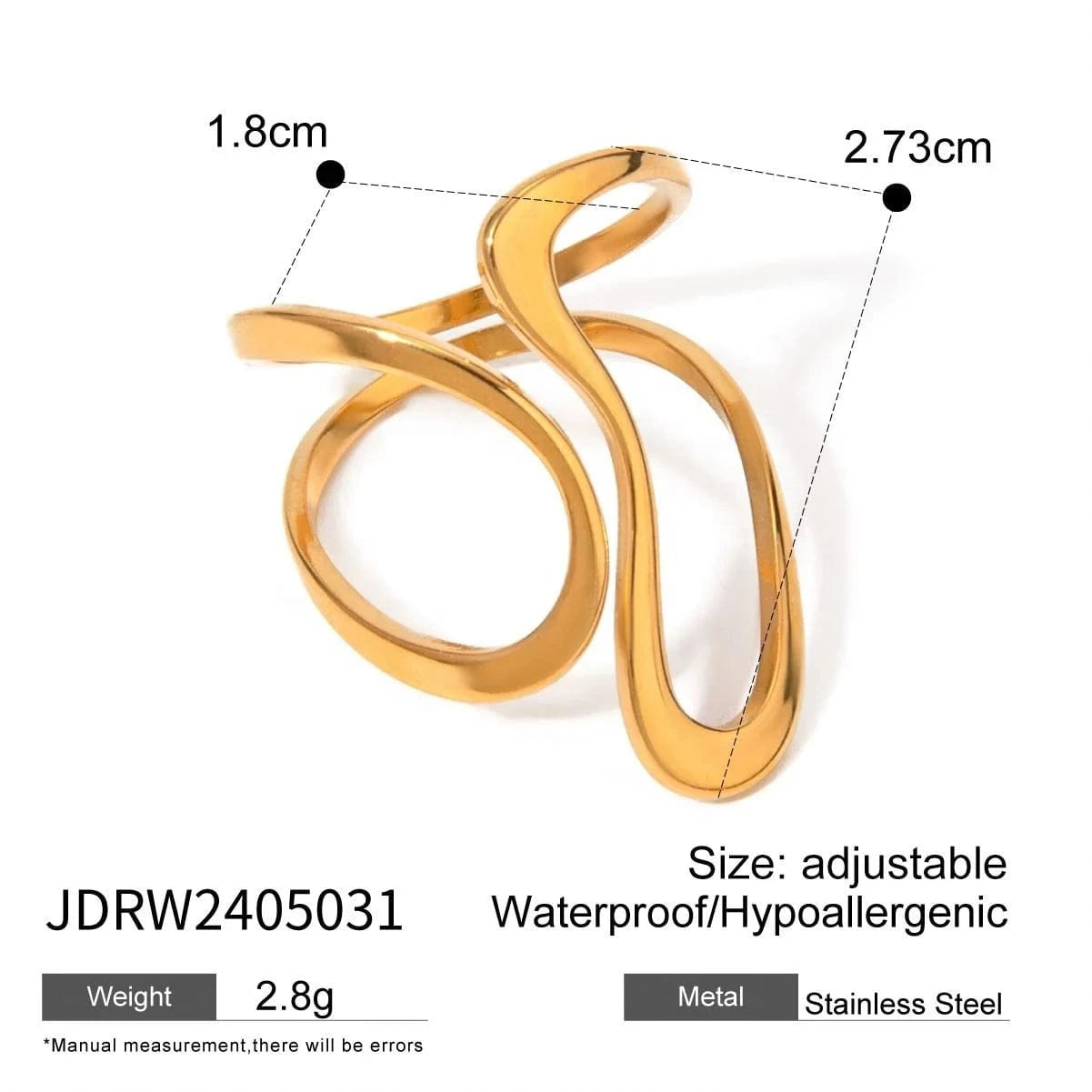 Resizable / Trendy / R2519 R2519 18k Gold Stainless Steel Polished Line Abstract Open Ring Modern Jewelry