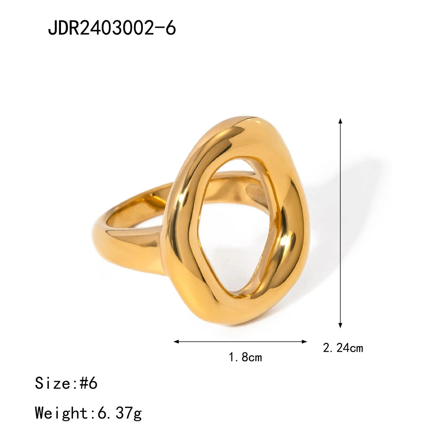 Resizable / Trendy / R2676 R2676 Minimalist Stainless steel 18K Gold Plated Rings For Women Fashion Irregular Oval Hollow Rings