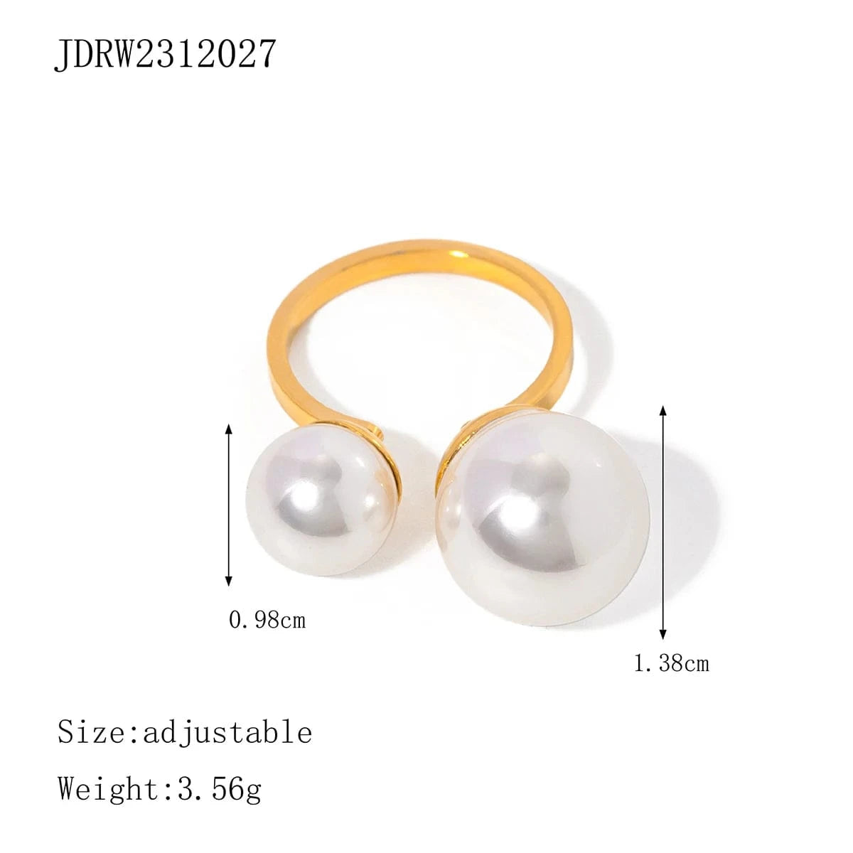 Resizable / Trendy / R2682 R2682 Dainty Stainless Steel Jewelry 18K Gold Plated Rings For Women Custom Asymmetric Pearl Open Rings