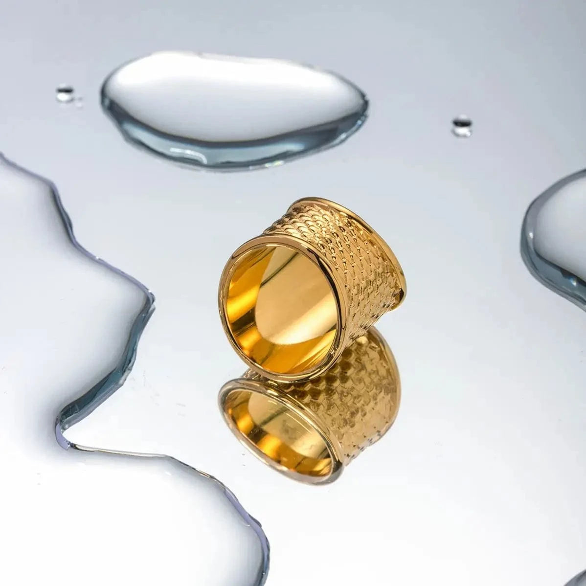 Resizable / TRENDY / R2690 R2690 Designer 18K PVD Gold Plated Fish Scale Rings 18k Real Stainless Steel Gold Plated Fashion Ring For Women