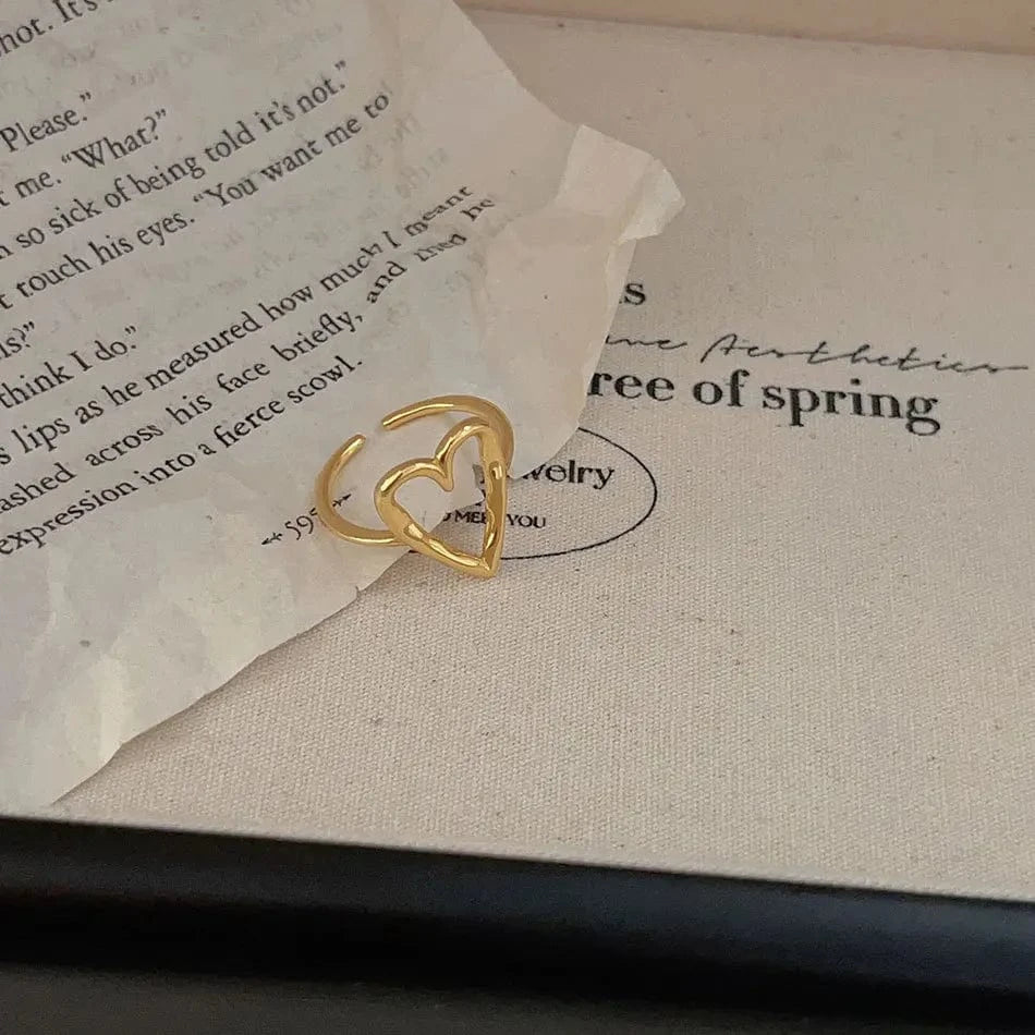 Resizable / YB-A4750 Gold IN-Stock Wholesale 925 Sterling Silver Irregular Hollow Heart Rings For Women Jewelry Gifts