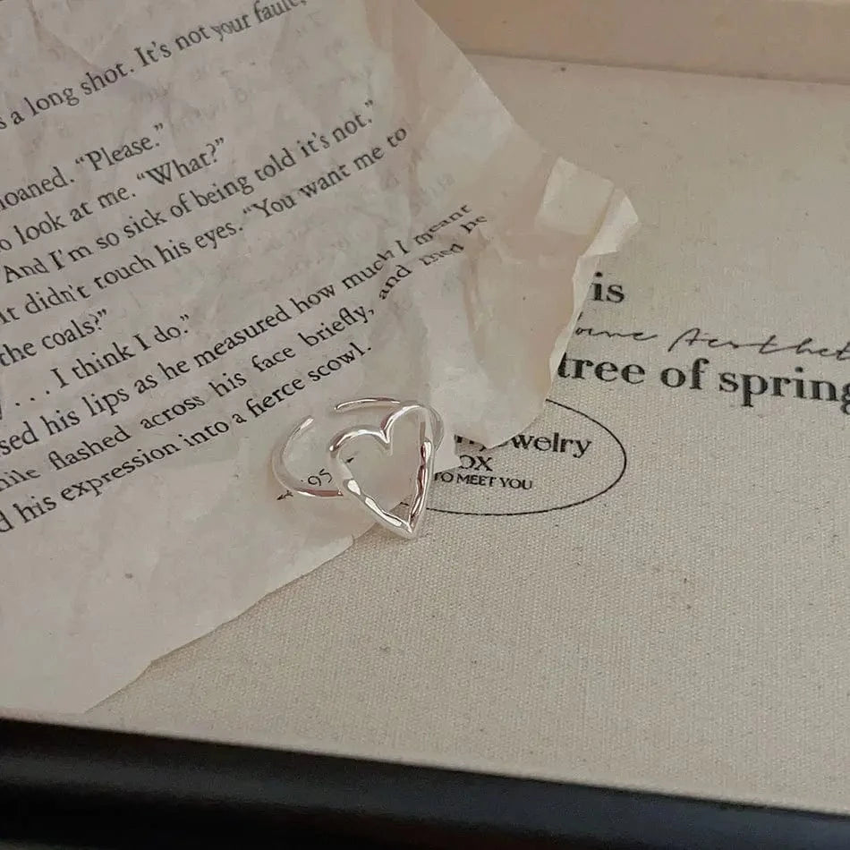 Resizable / YB-A4750 Silver IN-Stock Wholesale 925 Sterling Silver Irregular Hollow Heart Rings For Women Jewelry Gifts