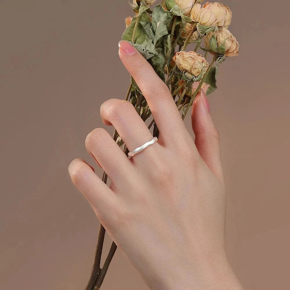 Resizable / YB-XY-359 Female Simple Frosted Twist Pattern S999 Sterling Silver Open Adjustable Lover Couples Rings For Women Jewelry Accessories YB-XY-359