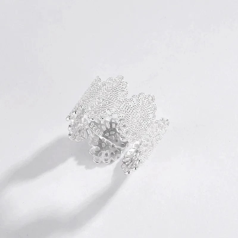 Resizable / YHG-1154 silver fine jewelry 925 silver rings jewelry for women 925 sterling silver 18K gold plated lace wide face rings open adjustable ring