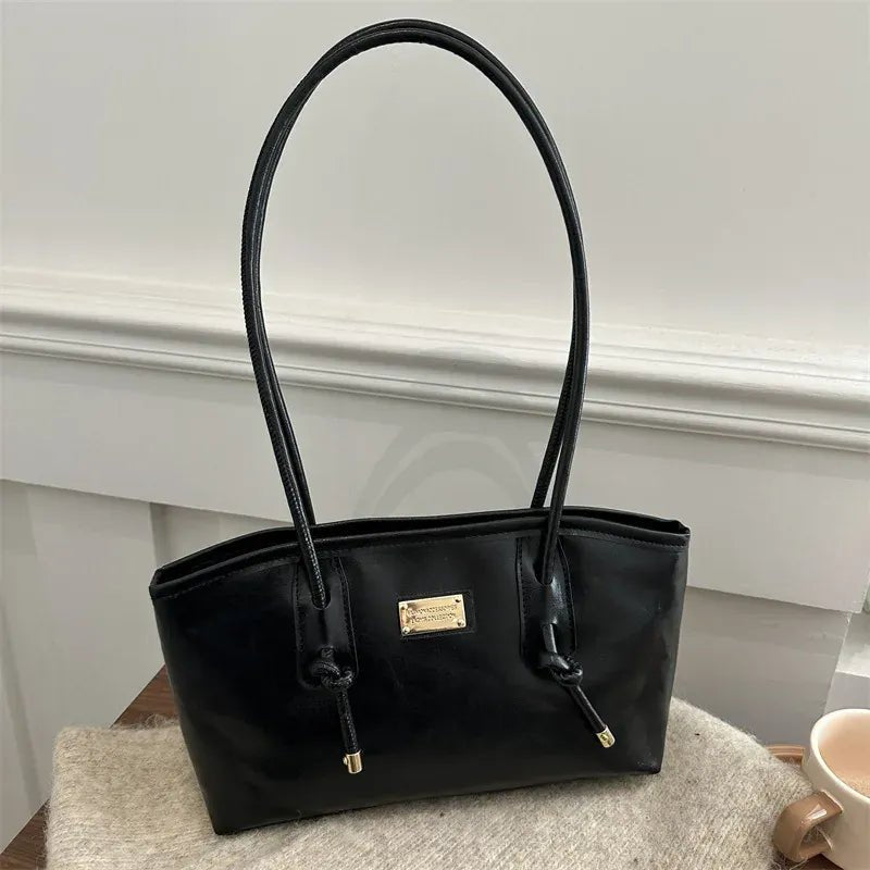 Retro French Women's Shoulder Bag Large Capacity Commuting Versatile Underarm Bag Simple Texture Solid Color Handbag Tote Bag - SN Wigs & More