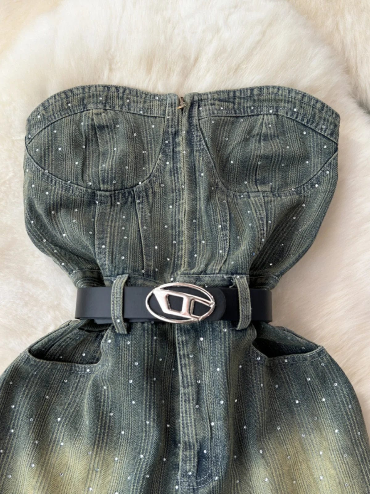 Retro Spicy Girl Fashion Versatile Zipper Top High Waist Slim denim jumpsuit Wide Leg Shorts with Belt for Women Bodysuit