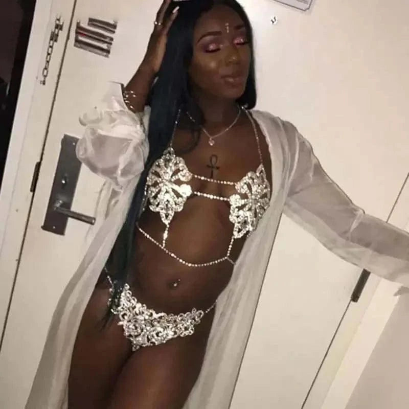 Rhinestone Crystal Bikini Chest Chain Body Chain Jewelry Accessory