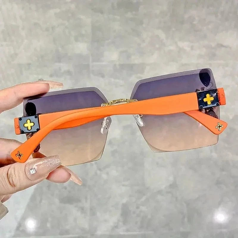 Rhinestone Decor Fashion Fashion Glasses For Women Men Casual Gradient Rimless Glasses For Summer Beach Rave Party