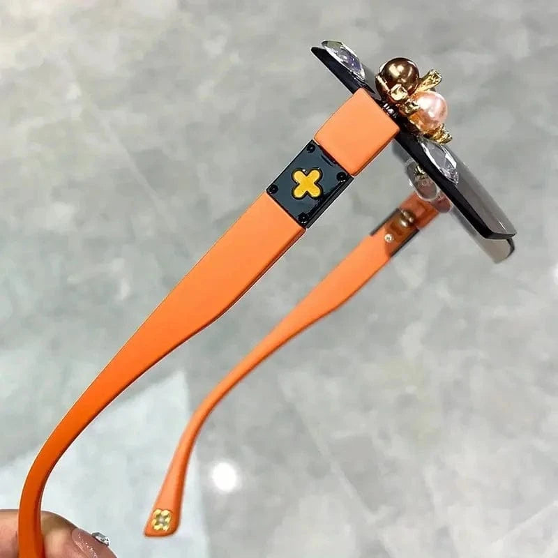 Rhinestone Decor Fashion Fashion Glasses For Women Men Casual Gradient Rimless Glasses For Summer Beach Rave Party