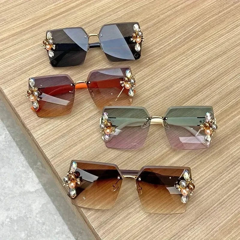 Rhinestone Decor Fashion Fashion Glasses For Women Men Casual Gradient Rimless Glasses For Summer Beach Rave Party