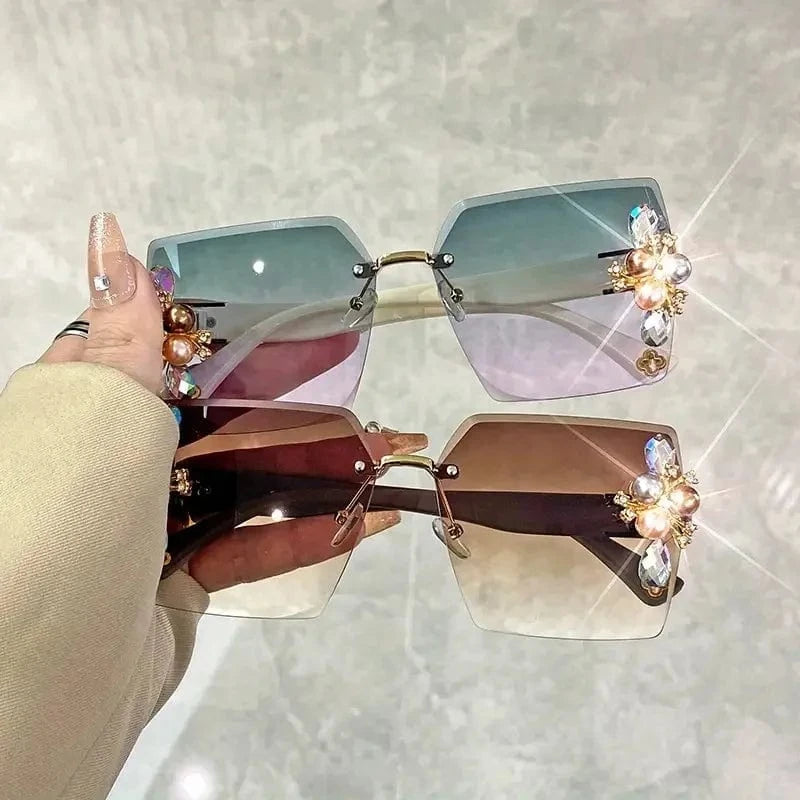 Rhinestone Decor Fashion Fashion Glasses For Women Men Casual Gradient Rimless Glasses For Summer Beach Rave Party